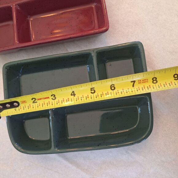 TWO Glazed Stoneware Trays with Four Compartments Sushi Condiments Divided Plate - Picture 9 of 12